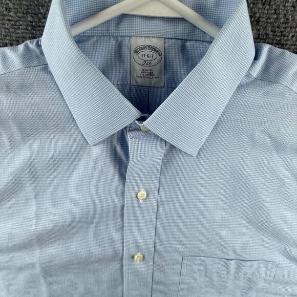 Brooks Brothers Slim Non-Iron 17 6/7 Cotton Blue Check Button Up Shirt Mens - Picture 7 of 16